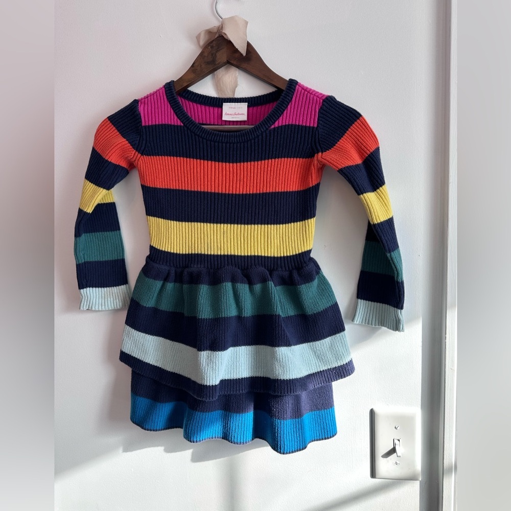 Beautiful Girls Hanna Andersson Rainbow Striped Tiered Knit Dress